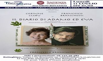 IN SCENA ALL'ORTO BOTANICO DI ROMA  “Il Diario di Adamo ed Eva”  Con Corinne Clery e Francesco Branchetti